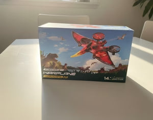 Gulfsouqnest dinosaur flying toy set with red airplane model in blue box packaging
