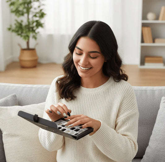 Febble - Elegant Black Nude Oval Nails